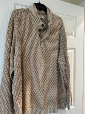 Tommy Bahama Beige and Cream Shawl Collar Zip-Up Sweater